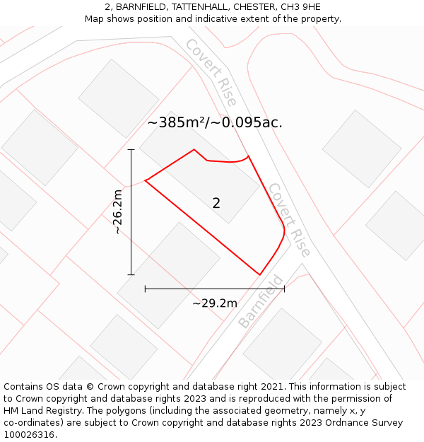 2, BARNFIELD, TATTENHALL, CHESTER, CH3 9HE: Plot and title map