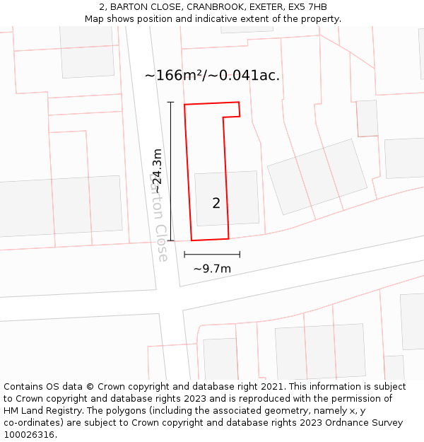 2, BARTON CLOSE, CRANBROOK, EXETER, EX5 7HB: Plot and title map