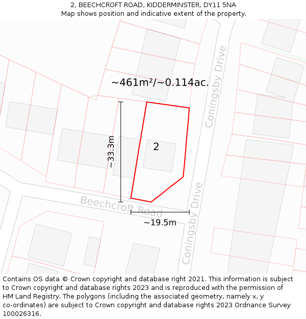2, BEECHCROFT ROAD, KIDDERMINSTER, DY11 5NA: Plot and title map