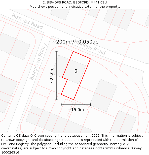 2, BISHOPS ROAD, BEDFORD, MK41 0SU: Plot and title map