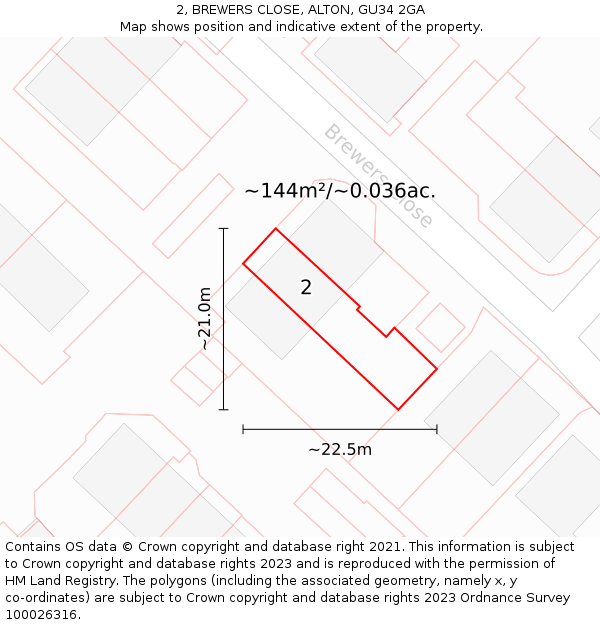 2, BREWERS CLOSE, ALTON, GU34 2GA: Plot and title map