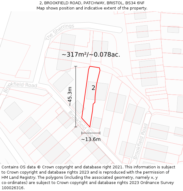 2, BROOKFIELD ROAD, PATCHWAY, BRISTOL, BS34 6NF: Plot and title map