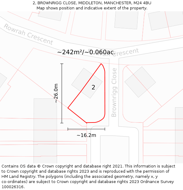 2, BROWNRIGG CLOSE, MIDDLETON, MANCHESTER, M24 4BU: Plot and title map