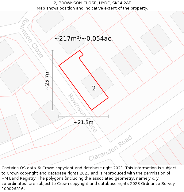 2, BROWNSON CLOSE, HYDE, SK14 2AE: Plot and title map