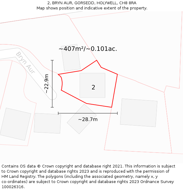 2, BRYN AUR, GORSEDD, HOLYWELL, CH8 8RA: Plot and title map