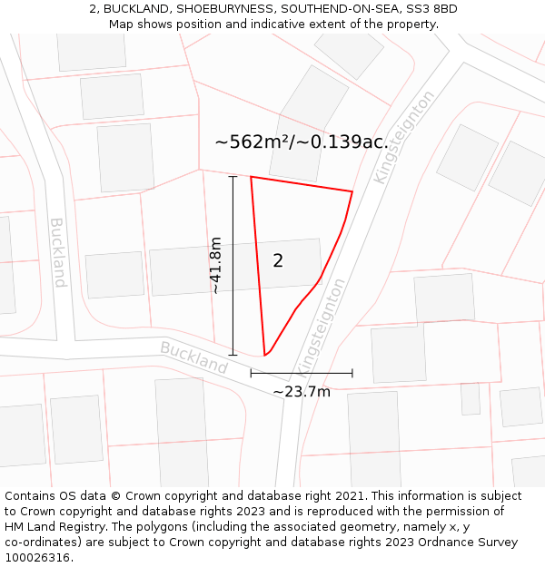 2, BUCKLAND, SHOEBURYNESS, SOUTHEND-ON-SEA, SS3 8BD: Plot and title map