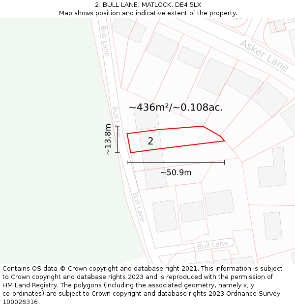 2, BULL LANE, MATLOCK, DE4 5LX: Plot and title map