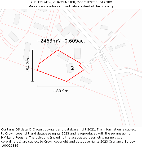 2, BURN VIEW, CHARMINSTER, DORCHESTER, DT2 9PX: Plot and title map