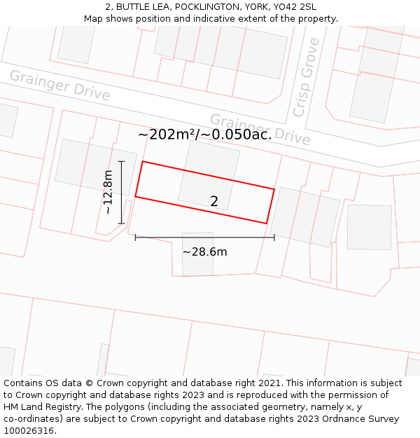 2, BUTTLE LEA, POCKLINGTON, YORK, YO42 2SL: Plot and title map