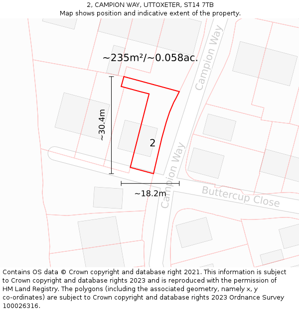 2, CAMPION WAY, UTTOXETER, ST14 7TB: Plot and title map
