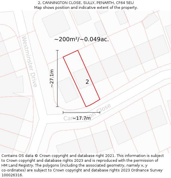 2, CANNINGTON CLOSE, SULLY, PENARTH, CF64 5EU: Plot and title map