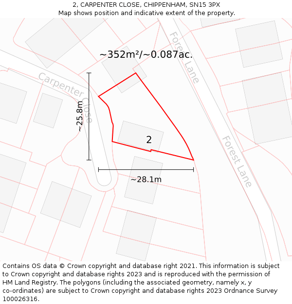 2, CARPENTER CLOSE, CHIPPENHAM, SN15 3PX: Plot and title map