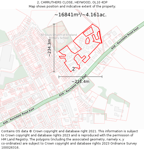 2, CARRUTHERS CLOSE, HEYWOOD, OL10 4DP: Plot and title map