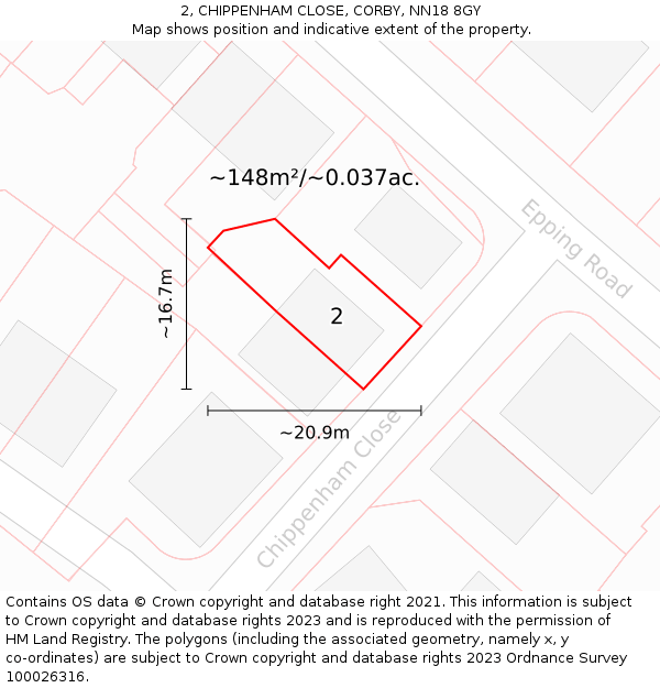 2, CHIPPENHAM CLOSE, CORBY, NN18 8GY: Plot and title map