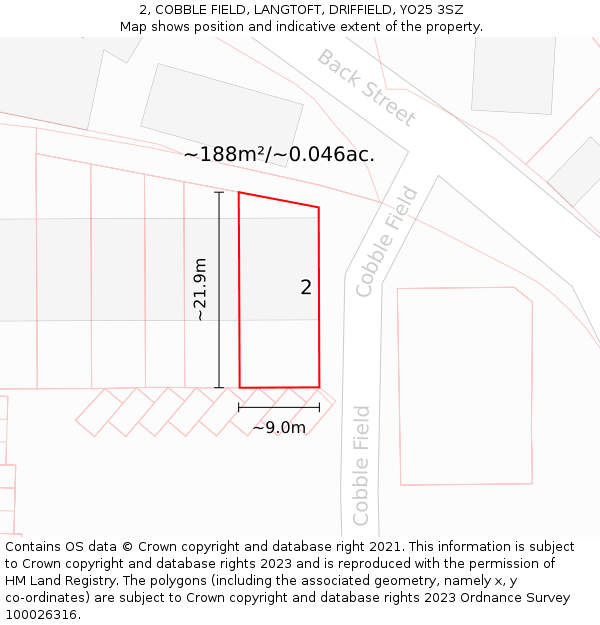 2, COBBLE FIELD, LANGTOFT, DRIFFIELD, YO25 3SZ: Plot and title map