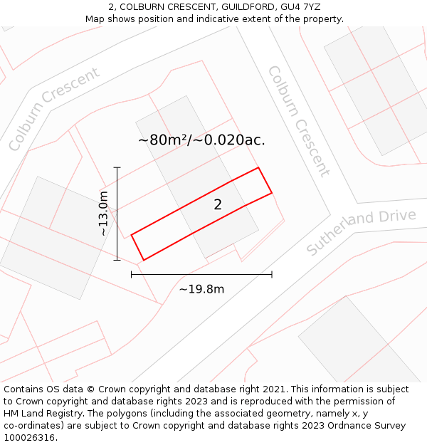 2, COLBURN CRESCENT, GUILDFORD, GU4 7YZ: Plot and title map