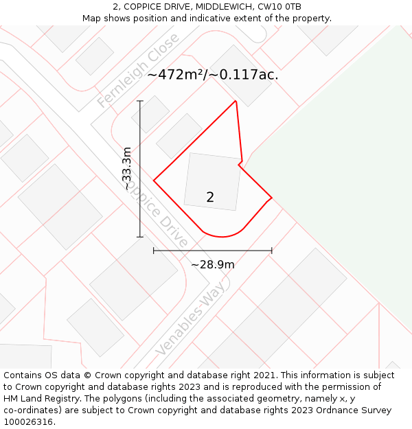 2, COPPICE DRIVE, MIDDLEWICH, CW10 0TB: Plot and title map