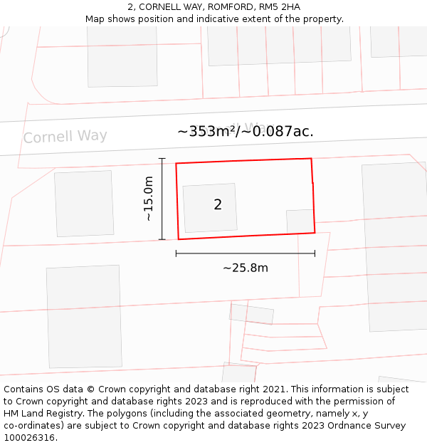 2, CORNELL WAY, ROMFORD, RM5 2HA: Plot and title map
