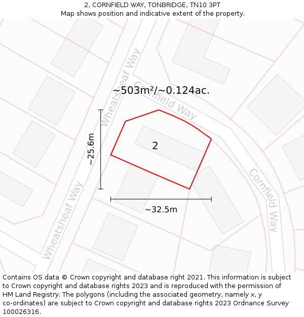 2, CORNFIELD WAY, TONBRIDGE, TN10 3PT: Plot and title map