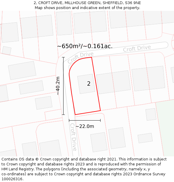 2, CROFT DRIVE, MILLHOUSE GREEN, SHEFFIELD, S36 9NE: Plot and title map