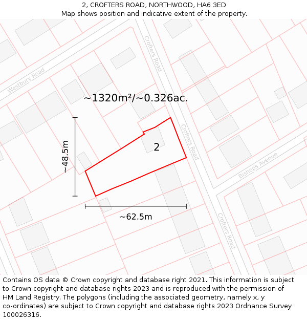 2, CROFTERS ROAD, NORTHWOOD, HA6 3ED: Plot and title map