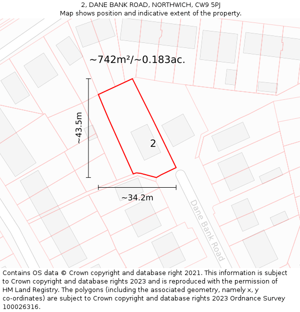 2, DANE BANK ROAD, NORTHWICH, CW9 5PJ: Plot and title map