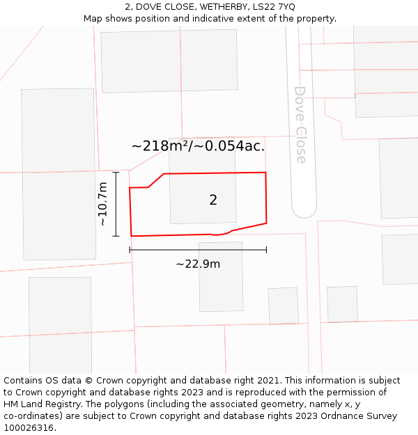 2, DOVE CLOSE, WETHERBY, LS22 7YQ: Plot and title map