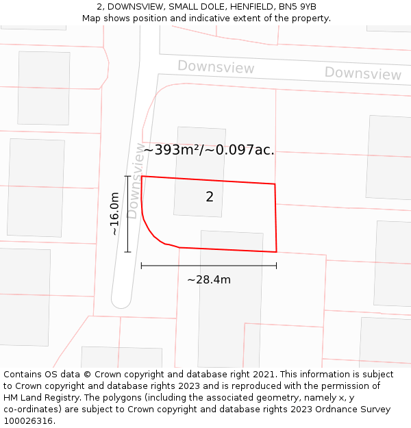 2, DOWNSVIEW, SMALL DOLE, HENFIELD, BN5 9YB: Plot and title map