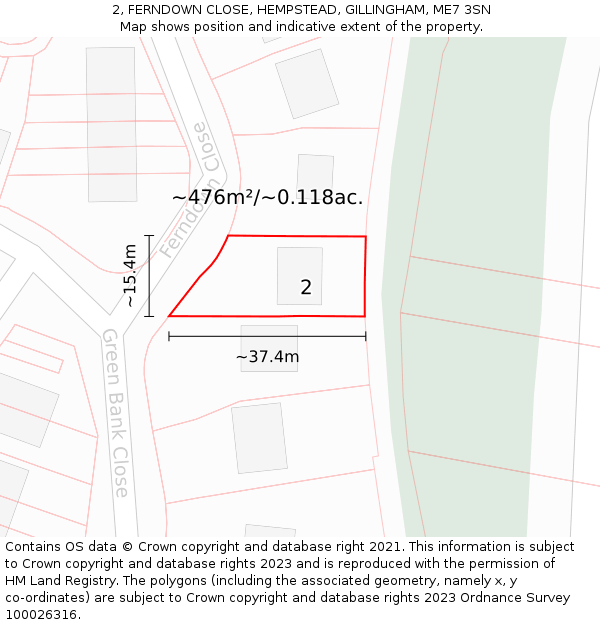2, FERNDOWN CLOSE, HEMPSTEAD, GILLINGHAM, ME7 3SN: Plot and title map