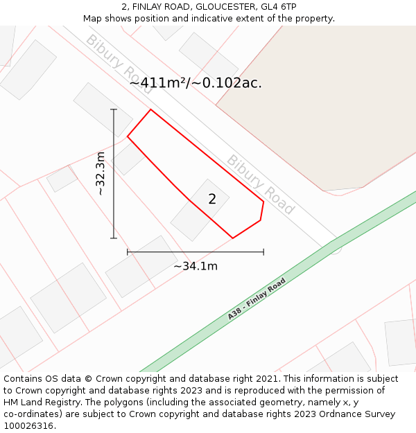 2, FINLAY ROAD, GLOUCESTER, GL4 6TP: Plot and title map