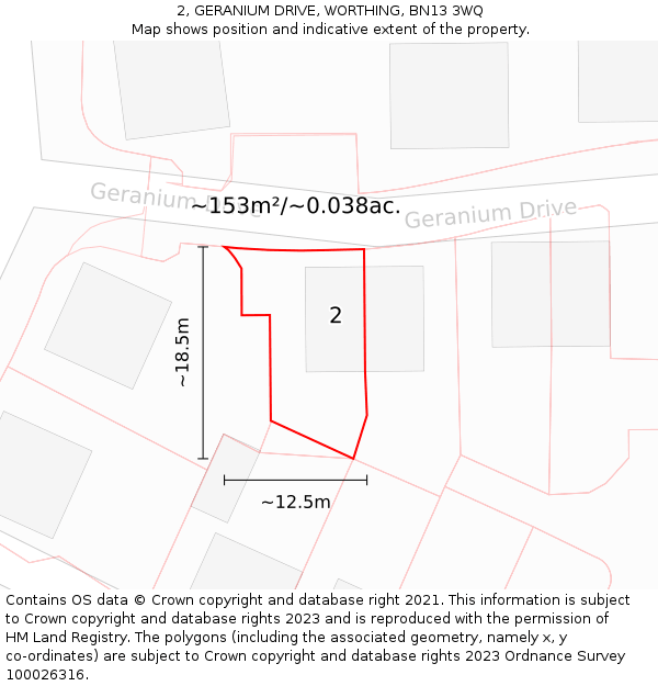 2, GERANIUM DRIVE, WORTHING, BN13 3WQ: Plot and title map