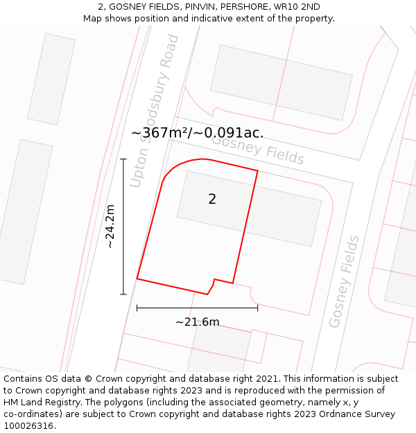 2, GOSNEY FIELDS, PINVIN, PERSHORE, WR10 2ND: Plot and title map