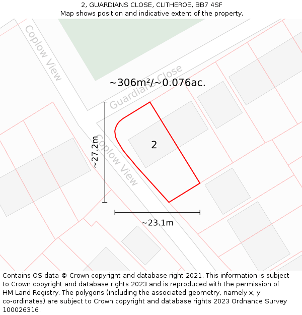 2, GUARDIANS CLOSE, CLITHEROE, BB7 4SF: Plot and title map