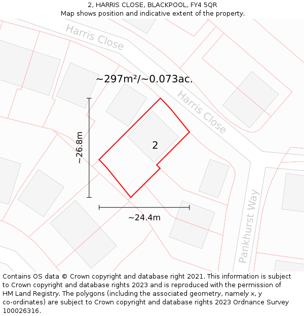 2, HARRIS CLOSE, BLACKPOOL, FY4 5QR: Plot and title map
