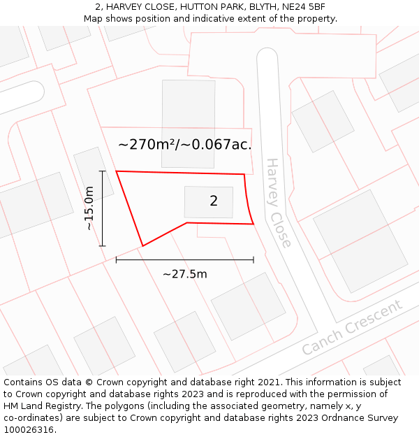 2, HARVEY CLOSE, HUTTON PARK, BLYTH, NE24 5BF: Plot and title map