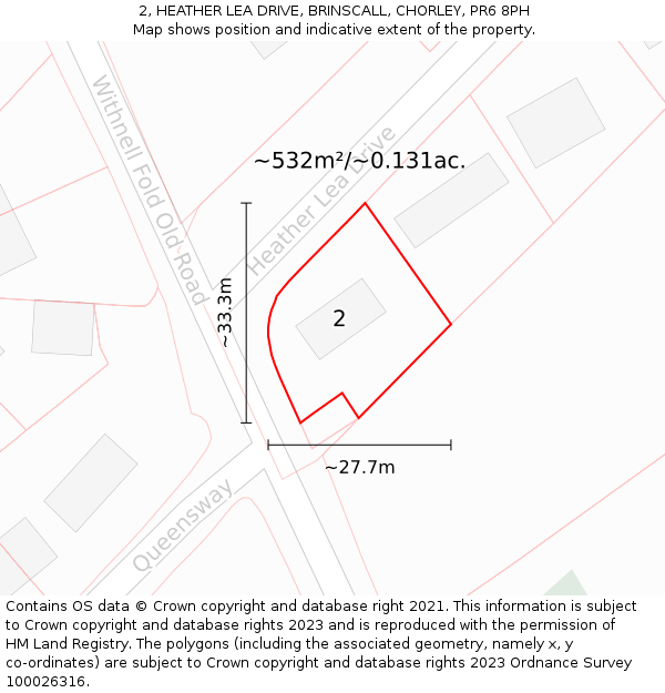 2, HEATHER LEA DRIVE, BRINSCALL, CHORLEY, PR6 8PH: Plot and title map