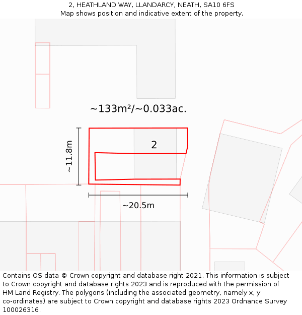 2, HEATHLAND WAY, LLANDARCY, NEATH, SA10 6FS: Plot and title map
