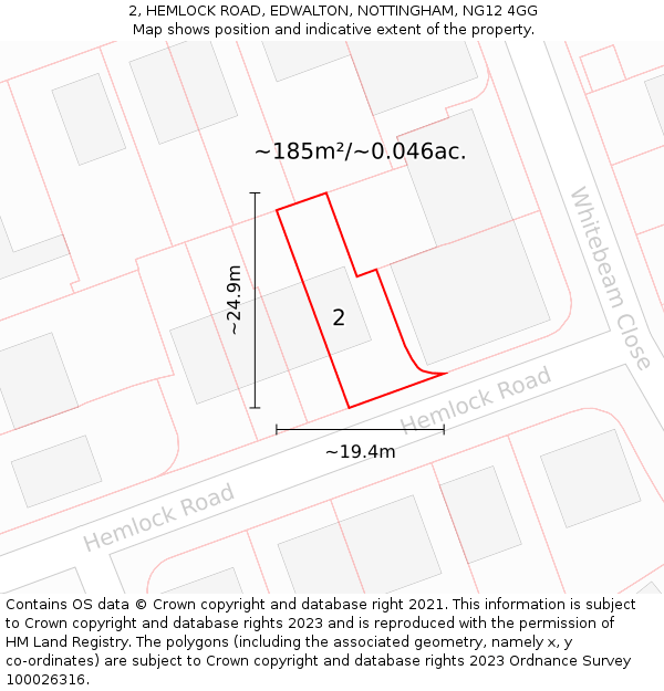 2, HEMLOCK ROAD, EDWALTON, NOTTINGHAM, NG12 4GG: Plot and title map
