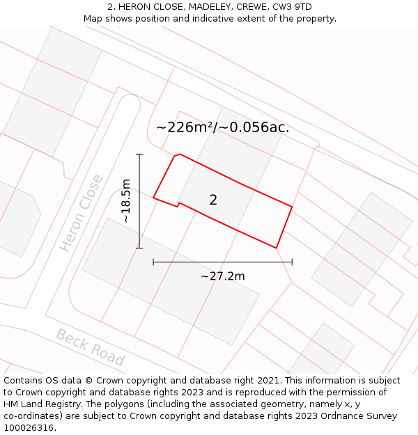 2, HERON CLOSE, MADELEY, CREWE, CW3 9TD: Plot and title map