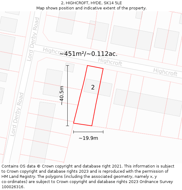 2, HIGHCROFT, HYDE, SK14 5LE: Plot and title map