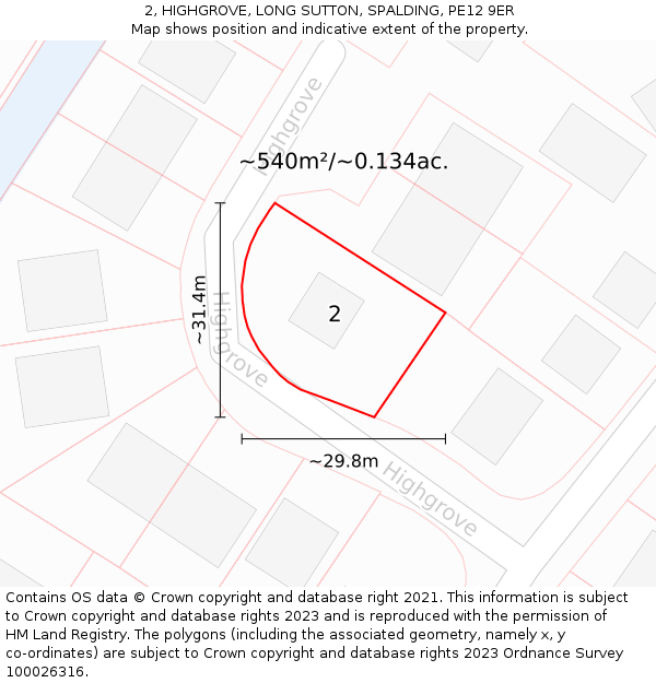 2, HIGHGROVE, LONG SUTTON, SPALDING, PE12 9ER: Plot and title map