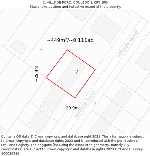 2, HILLSIDE ROAD, COULSDON, CR5 1PD: Plot and title map