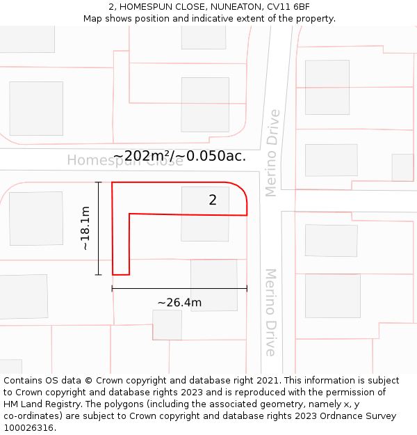 2, HOMESPUN CLOSE, NUNEATON, CV11 6BF: Plot and title map