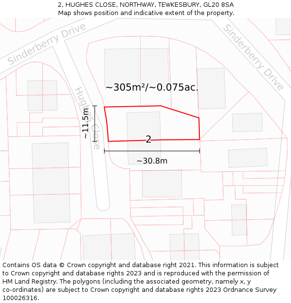 2, HUGHES CLOSE, NORTHWAY, TEWKESBURY, GL20 8SA: Plot and title map