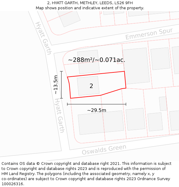 2, HYATT GARTH, METHLEY, LEEDS, LS26 9FH: Plot and title map
