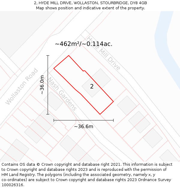 2, HYDE MILL DRIVE, WOLLASTON, STOURBRIDGE, DY8 4GB: Plot and title map
