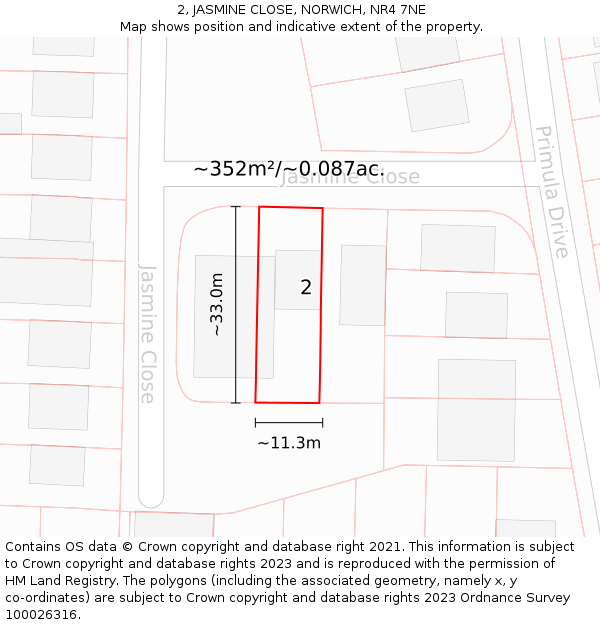 2, JASMINE CLOSE, NORWICH, NR4 7NE: Plot and title map