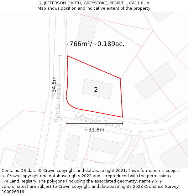 2, JEFFERSON GARTH, GREYSTOKE, PENRITH, CA11 0UA: Plot and title map
