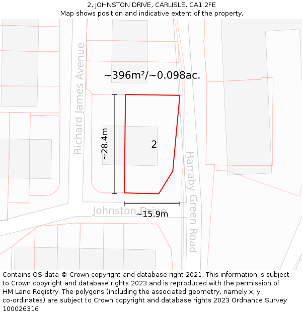 2, JOHNSTON DRIVE, CARLISLE, CA1 2FE: Plot and title map