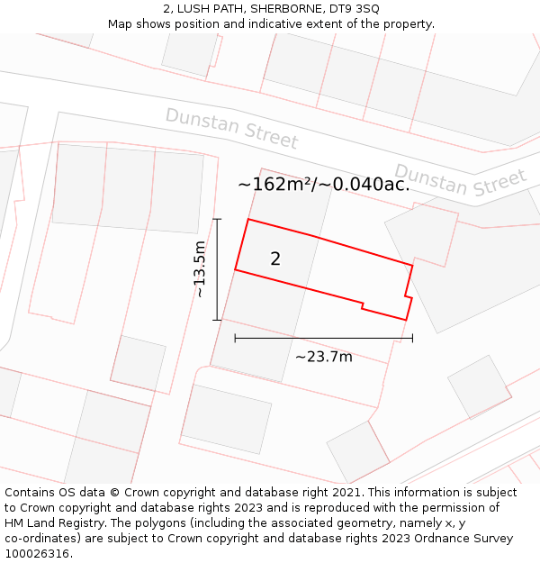 2, LUSH PATH, SHERBORNE, DT9 3SQ: Plot and title map